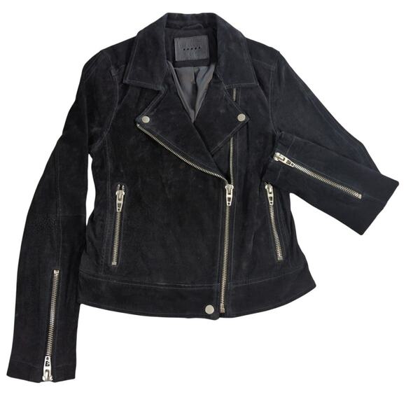 BLANKNYC Womens Black Suede Moto Jacket Size S Asymmetrical Zip Pockets - Picture 1 of 12